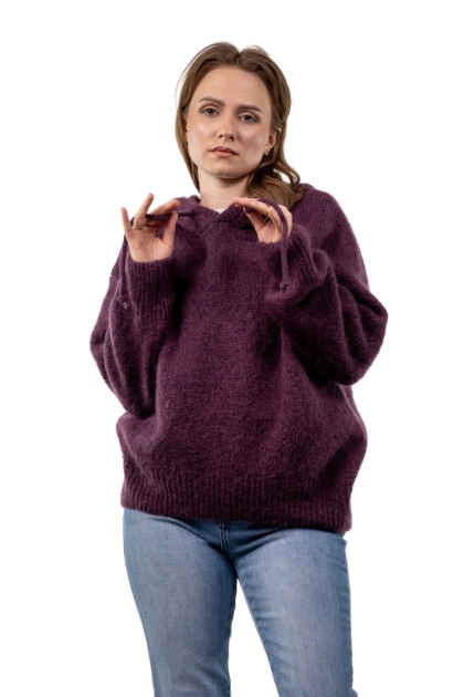 Sweter oversize z moherem i kapturem CXL Collection - Śliwkowo - bakłażanowy