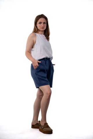 Szorty lniane Spighe di Lino Ital 100% len - Granatowe