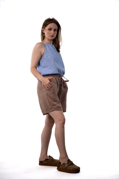 Szorty lniane Spighe di Lino Ital 100% len - Mocca