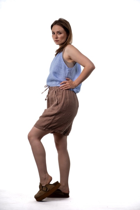 Szorty lniane Spighe di Lino Ital 100% len - Mocca