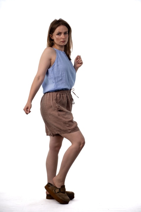 Szorty lniane Spighe di Lino Ital 100% len - Mocca
