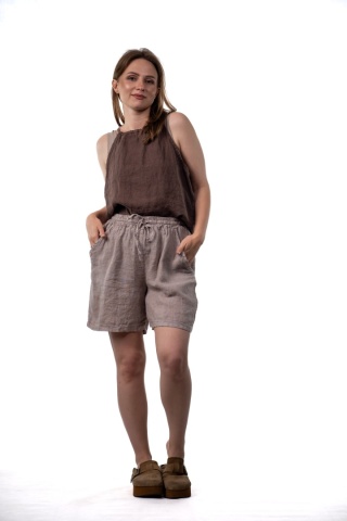 Szorty lniane Spighe di Lino Ital 100% len - Fango