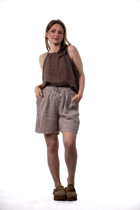 Szorty lniane Spighe di Lino Ital 100% len - Fango