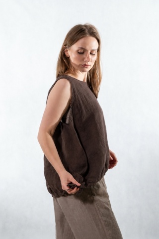 Top lniany oversize WIYA - Cacao
