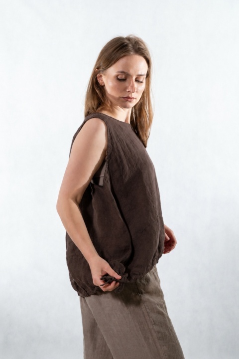 Top lniany oversize WIYA - Cacao