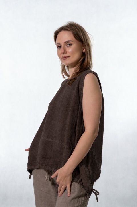 Top lniany oversize WIYA - Cacao