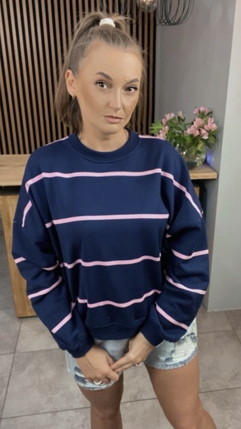 Bluza Relaxing Lenoshka Granatowa w paski Pink Bluza Relaxing Lenoshka Granatowa w paski Pink