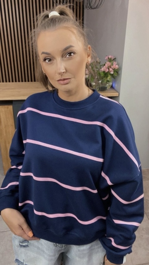 Bluza Relaxing Lenoshka Granatowa w paski Pink Bluza Relaxing Lenoshka Granatowa w paski Pink