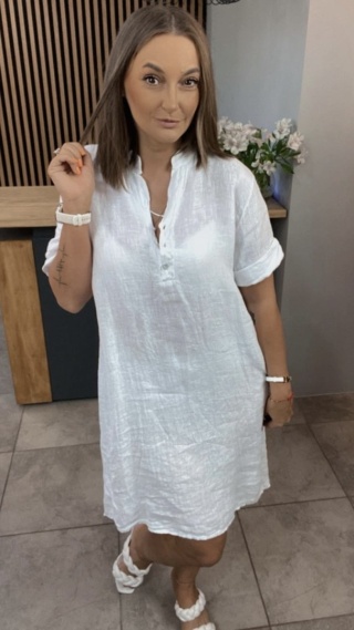 Sukienka “Livia” – koszulowa sukienka lniana Biała