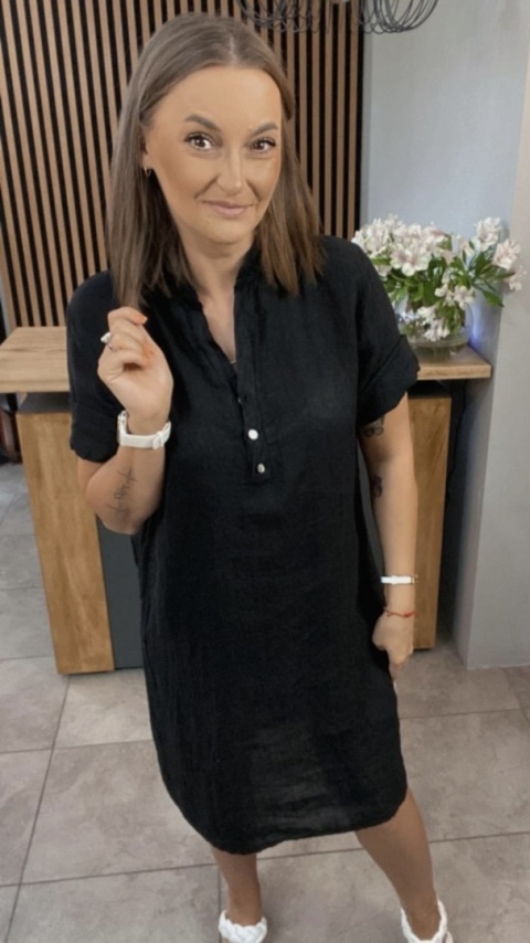 Sukienka “Livia” – koszulowa sukienka lniana Czarna Sukienka “Livia” – koszulowa sukienka lniana Czarna