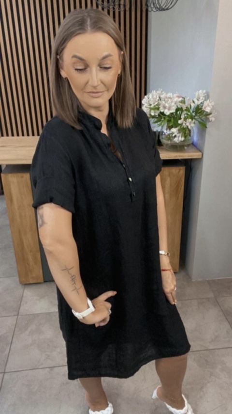 Sukienka “Livia” – koszulowa sukienka lniana Czarna Sukienka “Livia” – koszulowa sukienka lniana Czarna