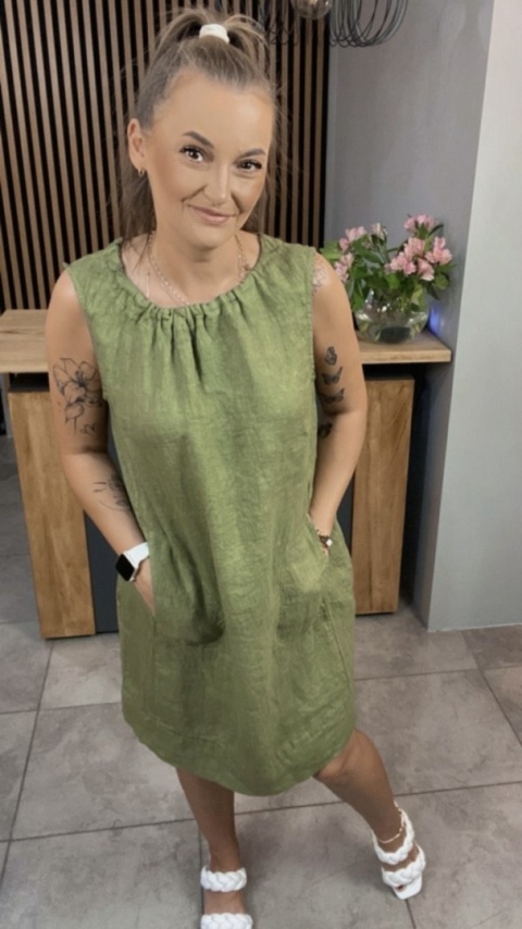 Sukienka “Simplicity” – minimalistyczna sukienka z lnu Oliwka Sukienka “Simplicity” – minimalistyczna sukienka z lnu Oliwka