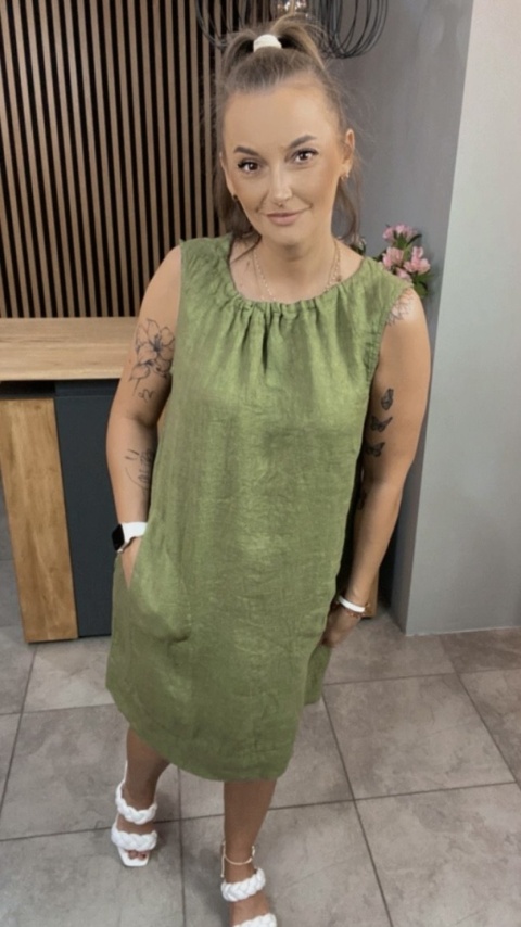 Sukienka “Simplicity” – minimalistyczna sukienka z lnu Oliwka Sukienka “Simplicity” – minimalistyczna sukienka z lnu Oliwka