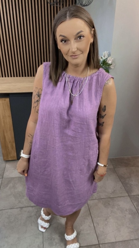 Sukienka “Simplicity” – minimalistyczna sukienka z lnu Liliowy Sukienka “Simplicity” – minimalistyczna sukienka z lnu Liliowy