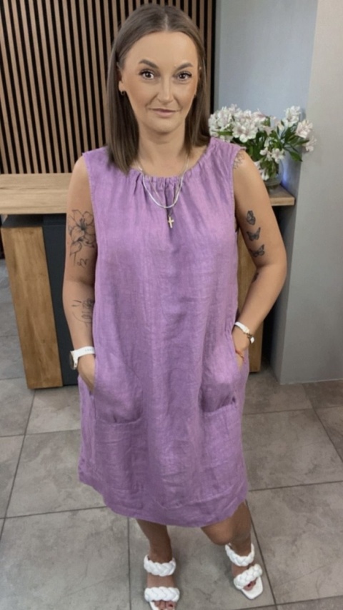 Sukienka “Simplicity” – minimalistyczna sukienka z lnu Liliowy Sukienka “Simplicity” – minimalistyczna sukienka z lnu Liliowy