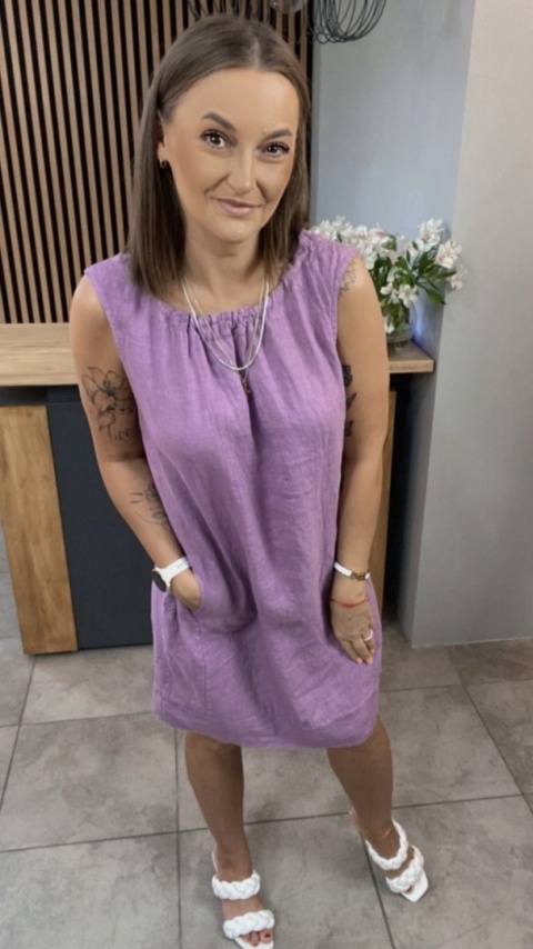 Sukienka “Simplicity” – minimalistyczna sukienka z lnu Liliowy Sukienka “Simplicity” – minimalistyczna sukienka z lnu Liliowy