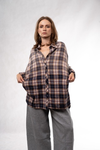 Bawełniana koszula flanelowa oversize w kratę JOY