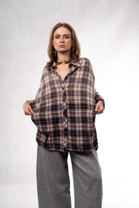 Bawełniana koszula flanelowa oversize w kratę JOY