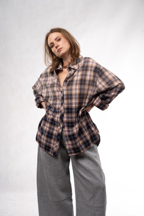 Bawełniana koszula flanelowa oversize w kratę JOY