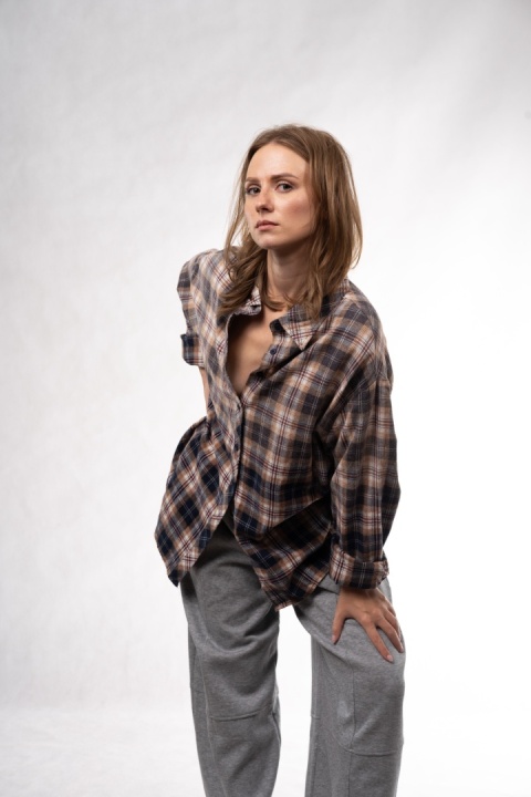 Bawełniana koszula flanelowa oversize w kratę JOY