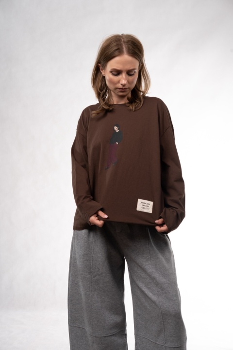 Bawełniany longsleeve oversize z grafiką Eleven Studios Brązowa