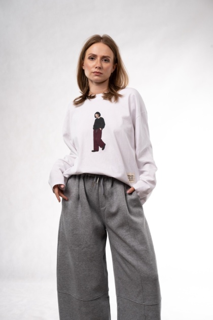 Bawełniany longsleeve oversize z grafiką i naszywką Eleven Studios Biały