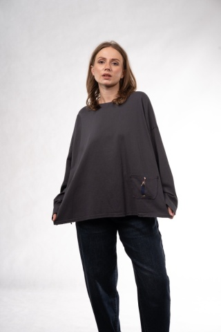 Bawełniany longsleeve oversize z kieszonką Eleven Studios Grafitowy