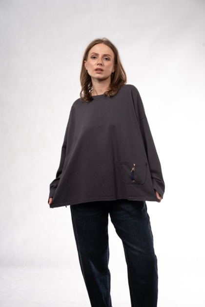 Bawełniany longsleeve oversize z kieszonką Eleven Studios Grafitowy