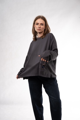 Bawełniany longsleeve oversize z kieszonką Eleven Studios Grafitowy