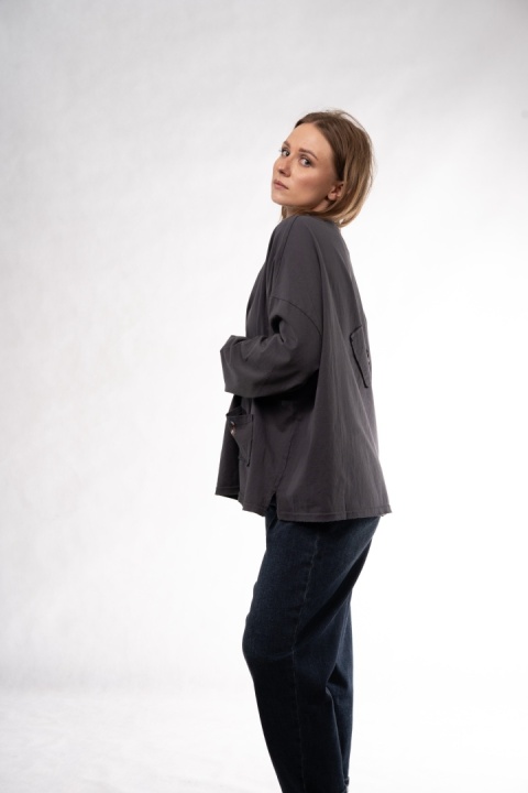 Bawełniany longsleeve oversize z kieszonką Eleven Studios Grafitowy