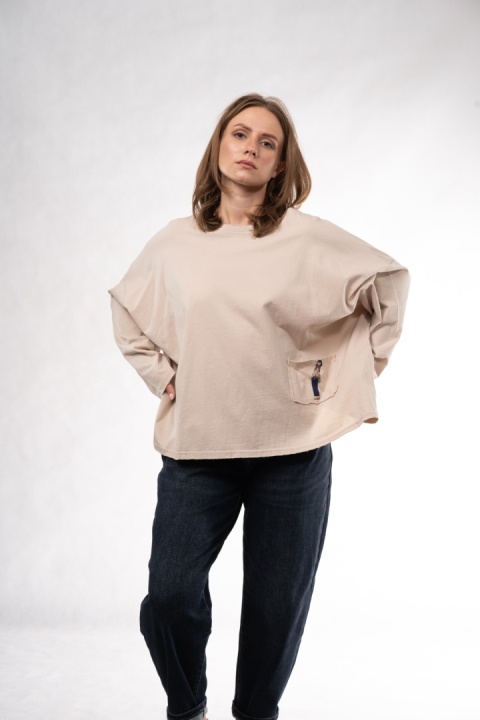Bawełniany longsleeve oversize z kieszonką Eleven Studios Beżowy