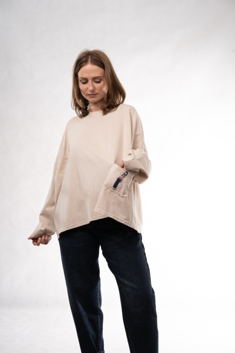 Bawełniany longsleeve oversize z kieszonką Eleven Studios Beżowy