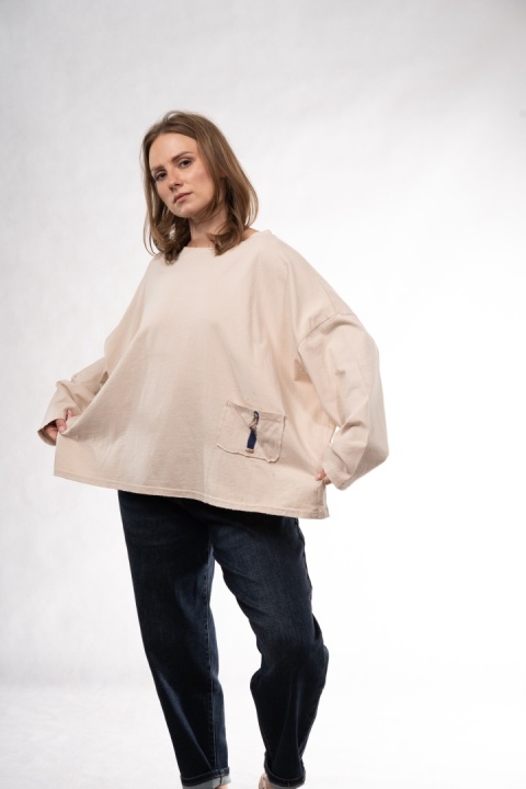 Bawełniany longsleeve oversize z kieszonką Eleven Studios Beżowy