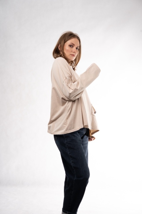 Bawełniany longsleeve oversize z kieszonką Eleven Studios Beżowy