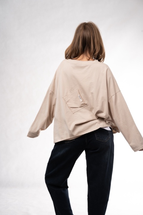 Bawełniany longsleeve oversize z kieszonką Eleven Studios Beżowy