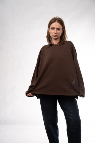 Bawełniany longsleeve oversize z kieszonką Eleven Studios Brązowy