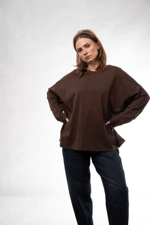 Bawełniany longsleeve oversize z kieszonką Eleven Studios Brązowy