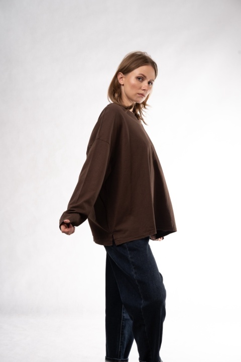 Bawełniany longsleeve oversize z kieszonką Eleven Studios Brązowy