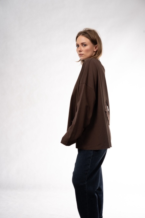 Bawełniany longsleeve oversize z kieszonką Eleven Studios Brązowy