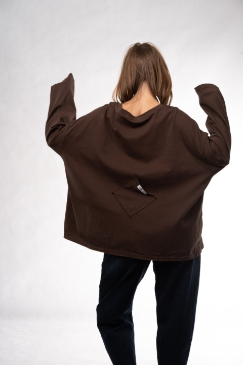 Bawełniany longsleeve oversize z kieszonką Eleven Studios Brązowy