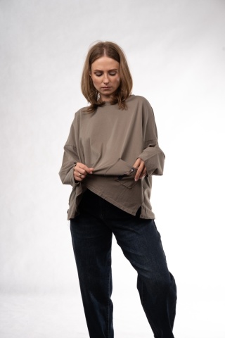 Bawełniany longsleeve oversize z kieszonką Eleven Studios Khaki