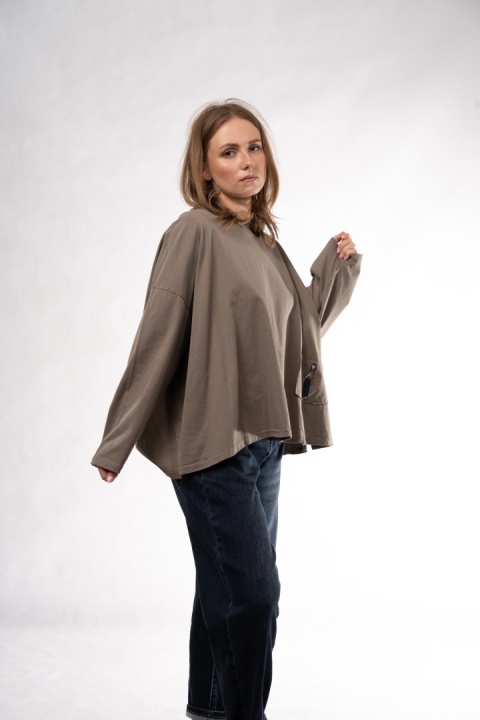 Bawełniany longsleeve oversize z kieszonką Eleven Studios Khaki