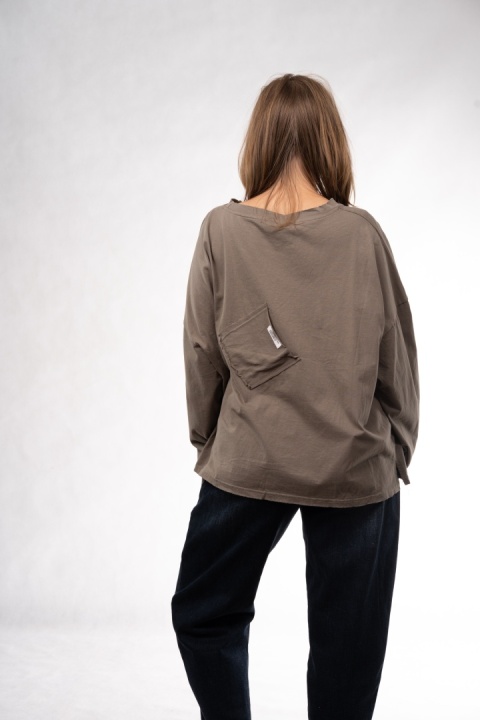 Bawełniany longsleeve oversize z kieszonką Eleven Studios Khaki
