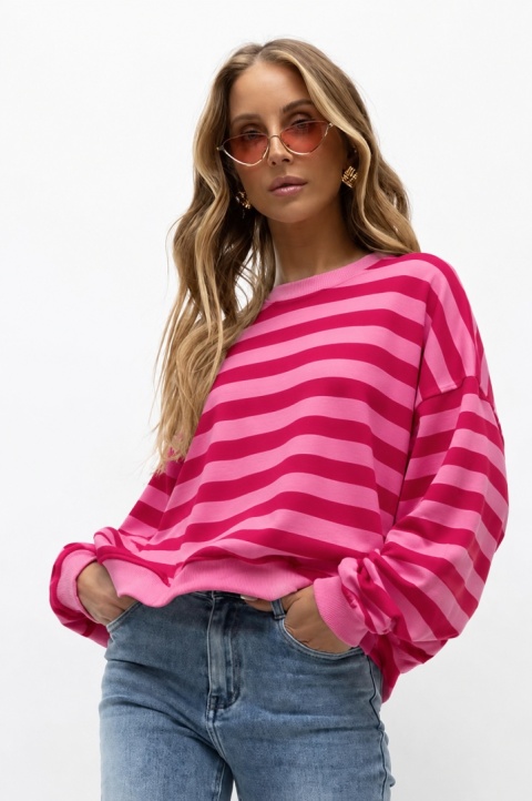 Bluza Basic Short Lenoshka – różowo-czerwone pasy