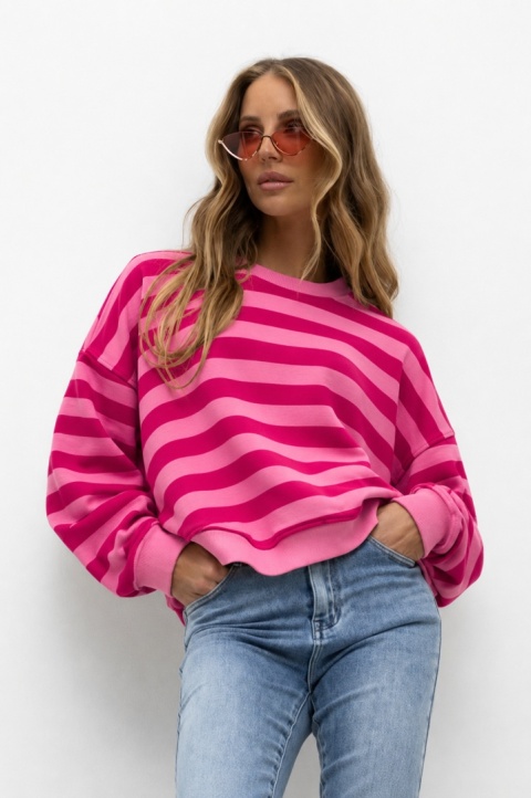 Bluza Basic Short Lenoshka – różowo-czerwone pasy