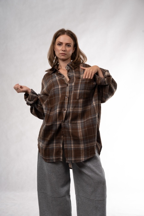 Długa koszula flanelowa oversize w kratę JOY