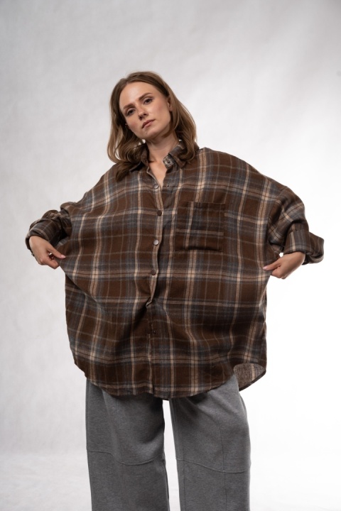 Długa koszula flanelowa oversize w kratę JOY