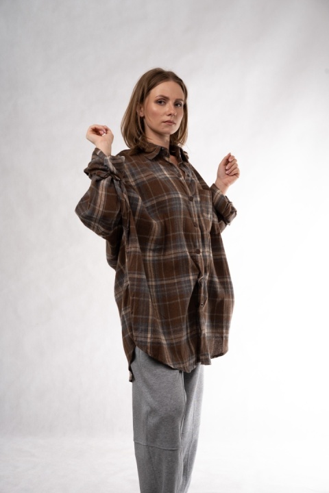 Długa koszula flanelowa oversize w kratę JOY