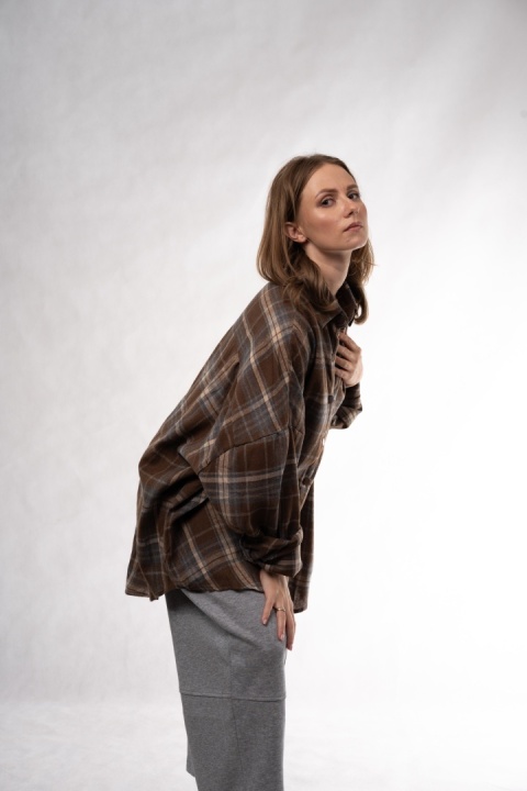 Długa koszula flanelowa oversize w kratę JOY