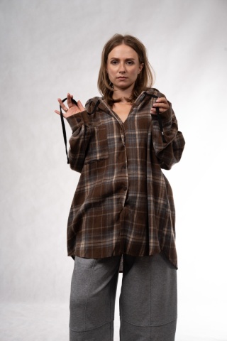 Flanelowa koszula oversize z kapturem w kratę JOY